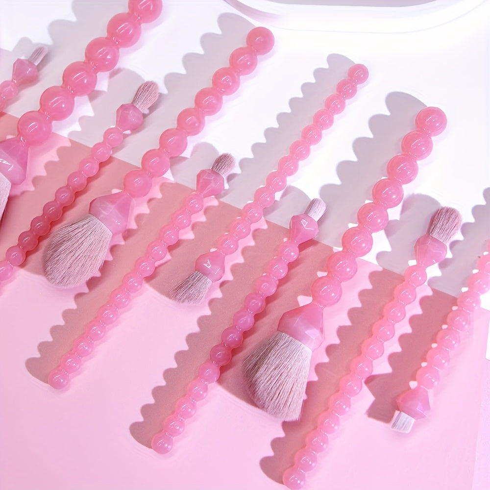 10pcs Pink Pearl Shaped Makeup Brush+3 Powder Puff Full Set Makeup Brushes
