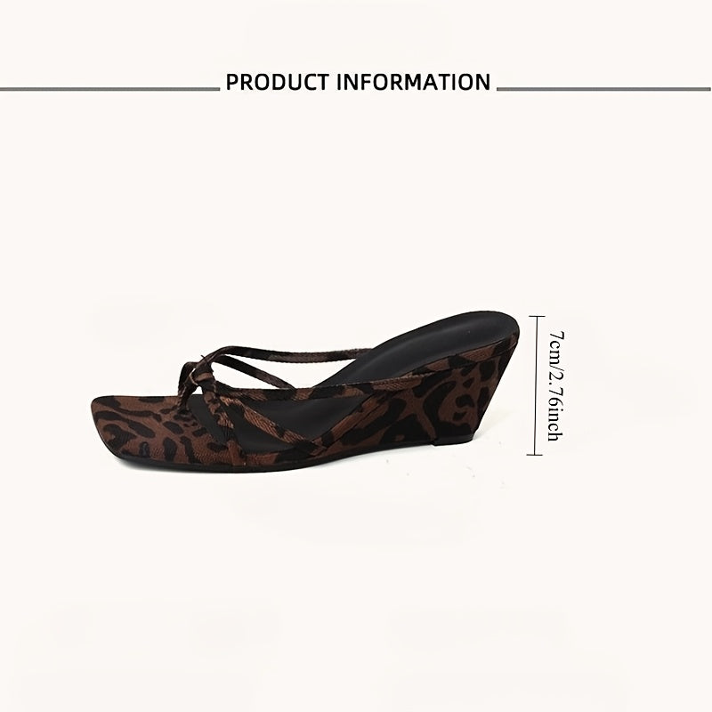 Leopard Print Wedge Heel Slippers
