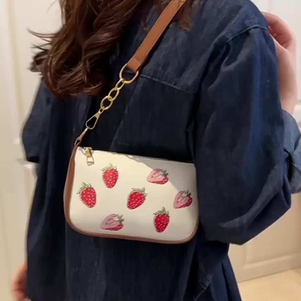Strawberry Shoulder Bag with Adjustable Strap