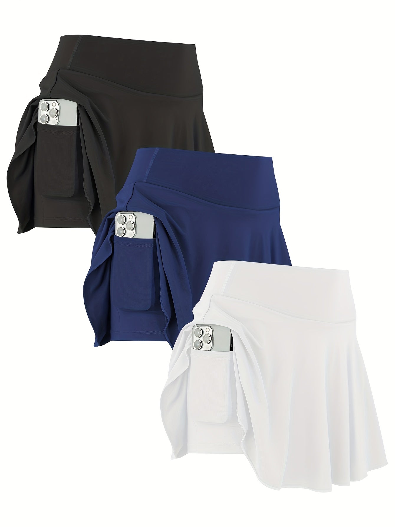 {3pcs} Women's High-Waisted Tennis Golf Skirt Shorts with  Pocket