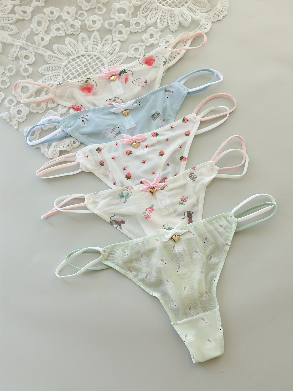 {5-Pack} Low-Rise Sheer Thong Underwear