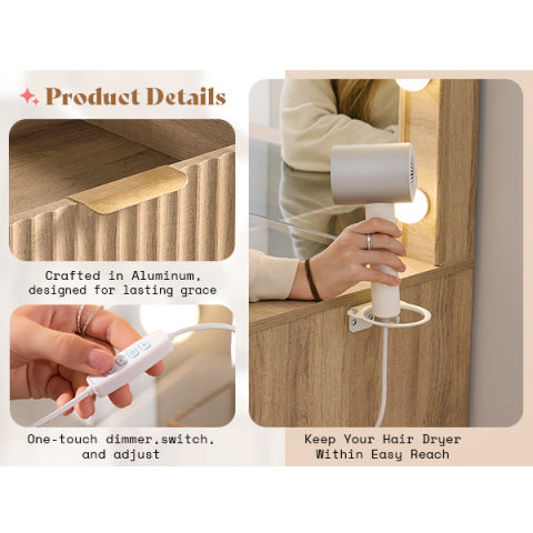 Fluted Vanity Desk With Large Mirror