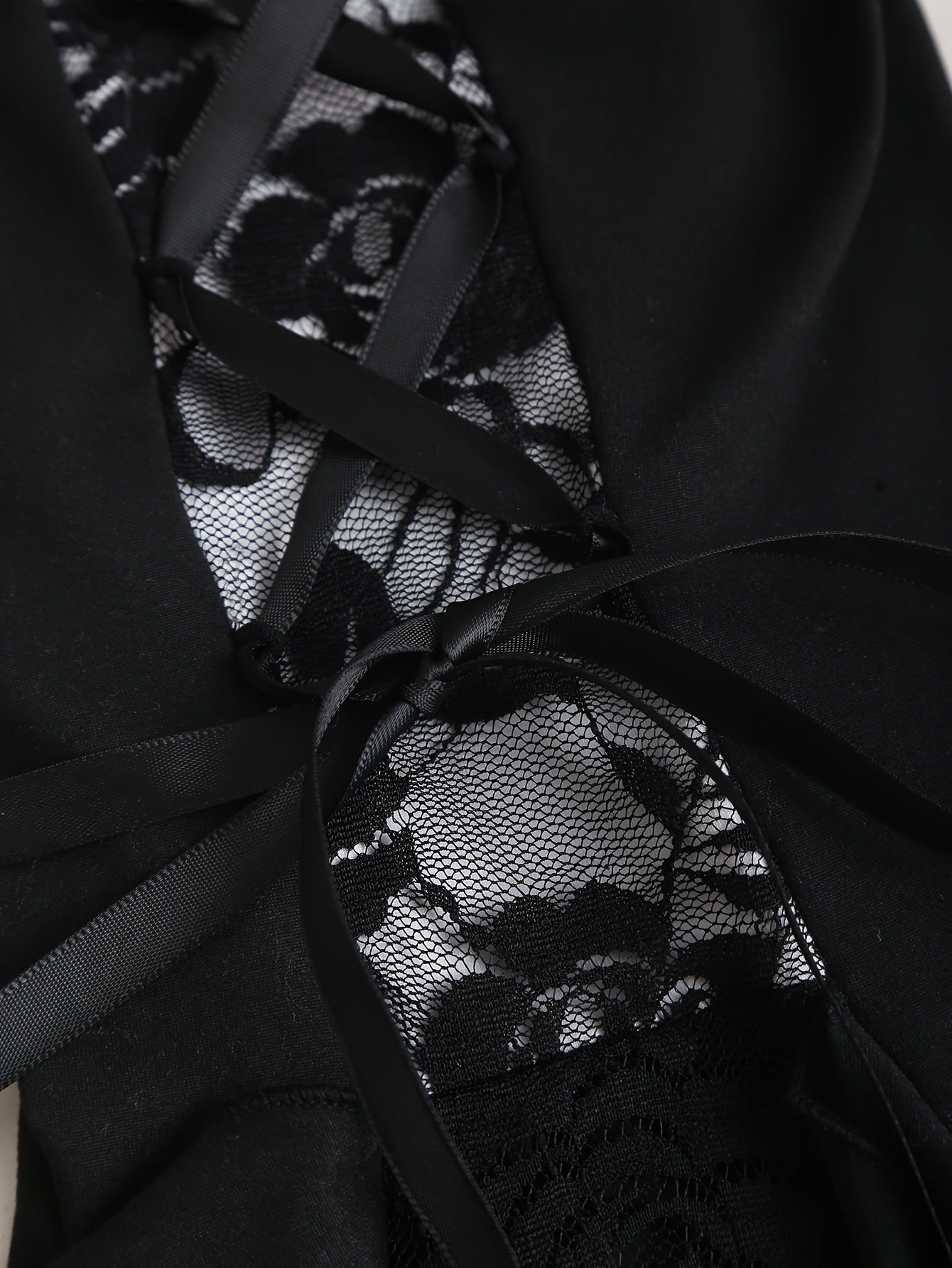 Women's Gothic Flared Pants with Contrast Lace and Tie-Up Design