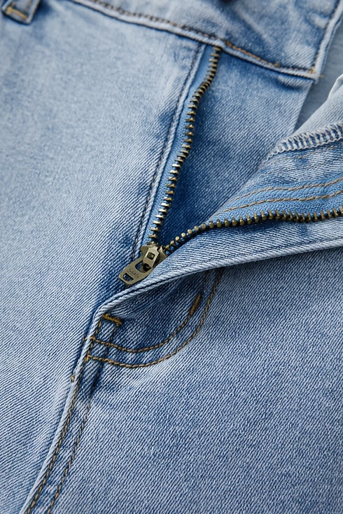 Denim Curved Bow Side Pocket Straight Trousers