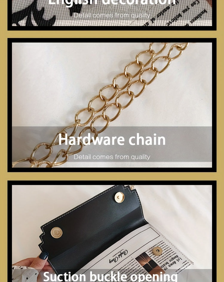 Trendy Chain Crossbody Newspaper Clutch Bag - Women's Envelope Flap Purse For Party Prom