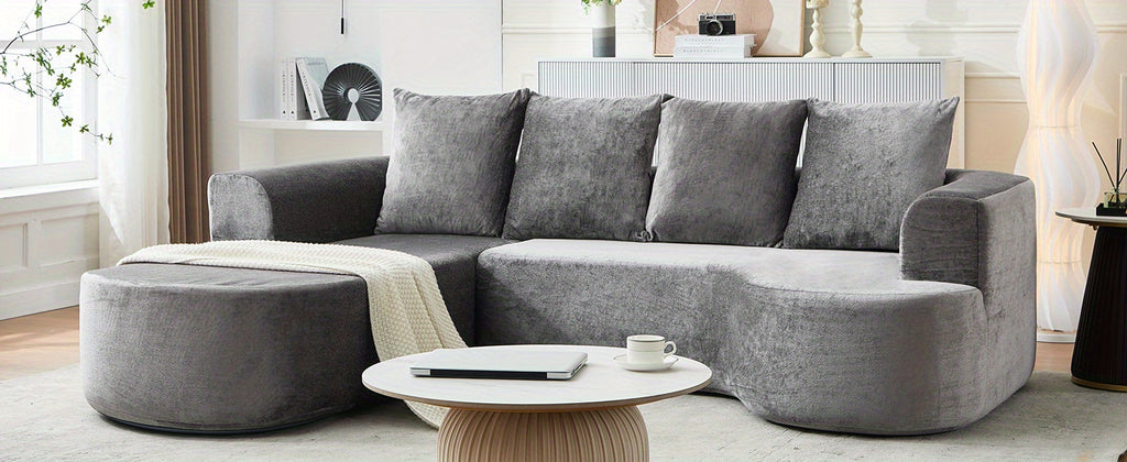 100'' Modern Curved Sofa Couch With Chaise And 4 Pillows