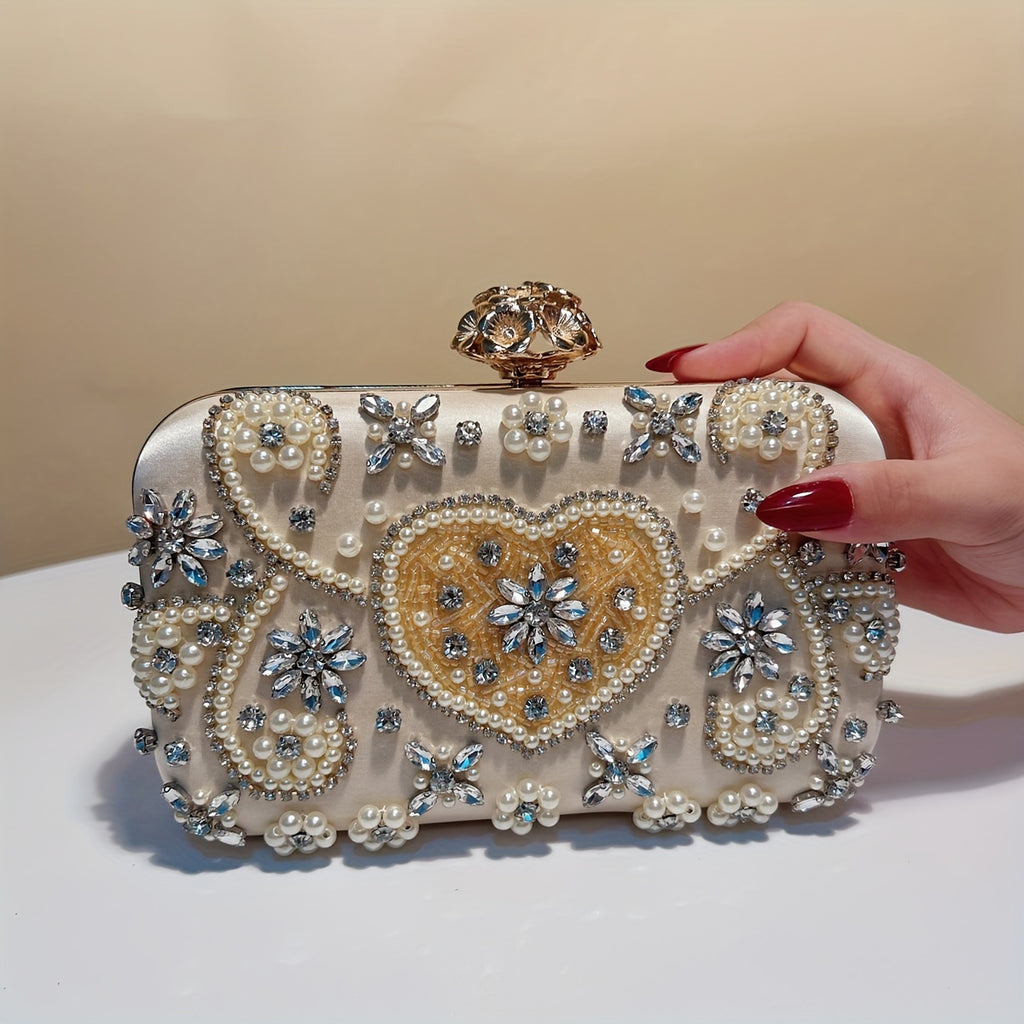 Beaded Clutch Handbag with Detachable Strap