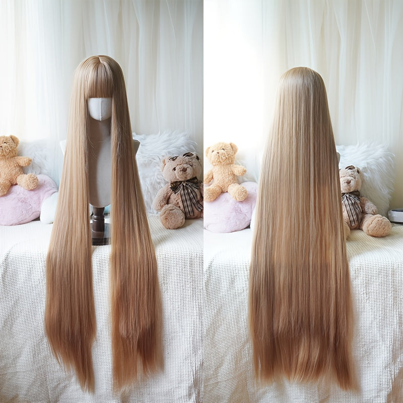48-Inch Long Straight Wig with Bangs