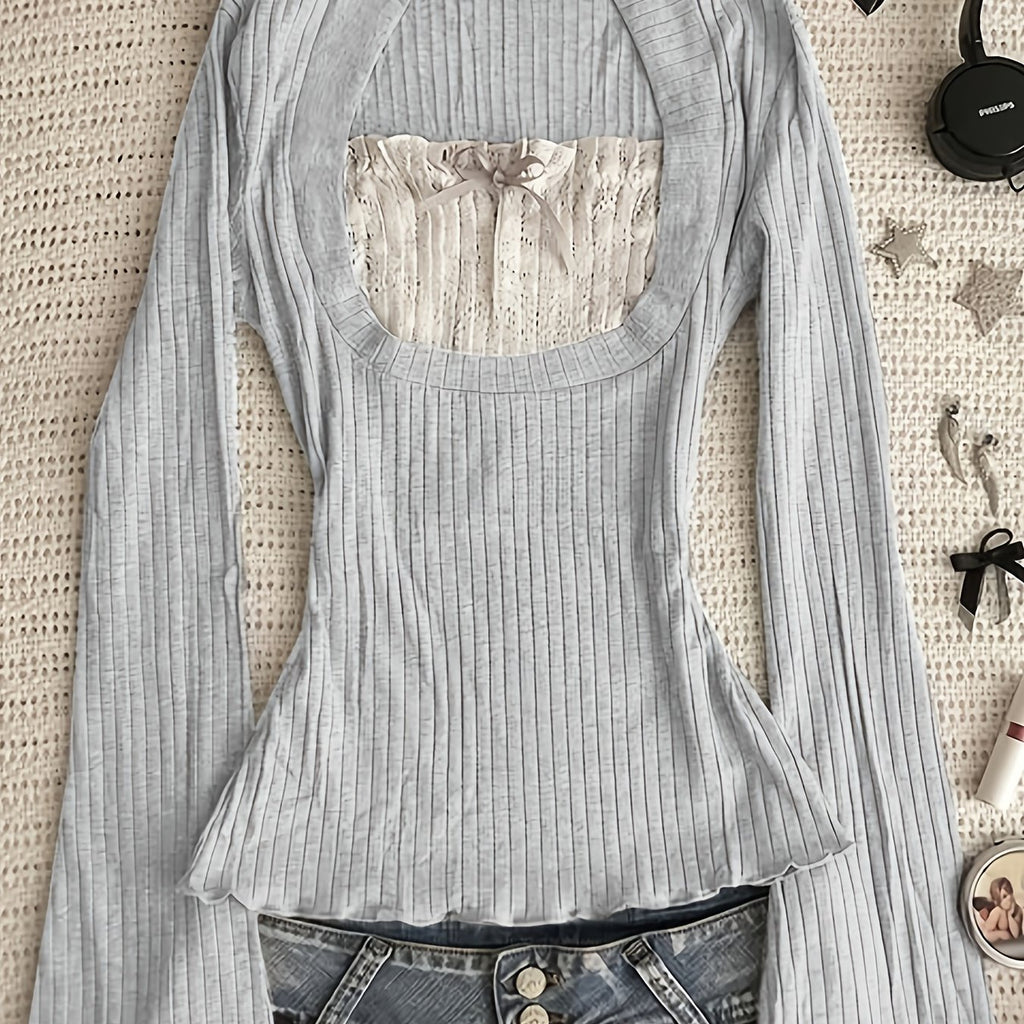 Long Sleeve T-Shirt with Ribbed Detail