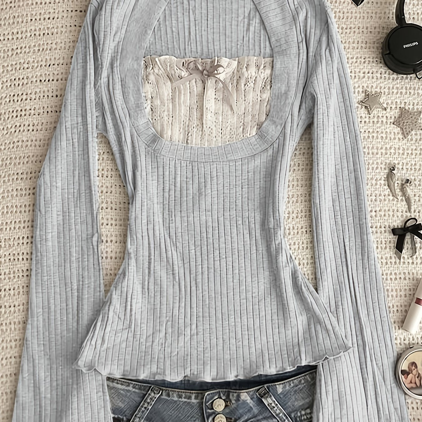 Long Sleeve T-Shirt with Ribbed Detail