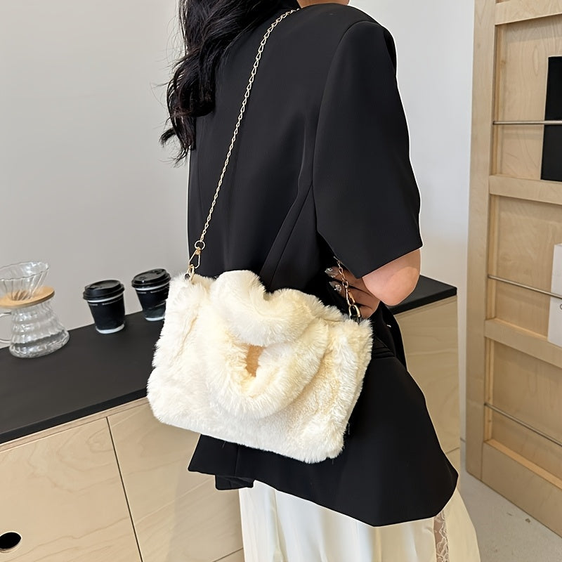 Plush Faux Fox Fur Classic Stylish Versatile Casual Shoulder Bag