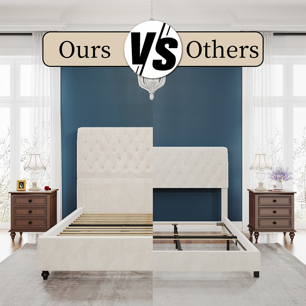 Velvet Bed Frame with Button Tufted 52.8" Tall Sleigh Headboard