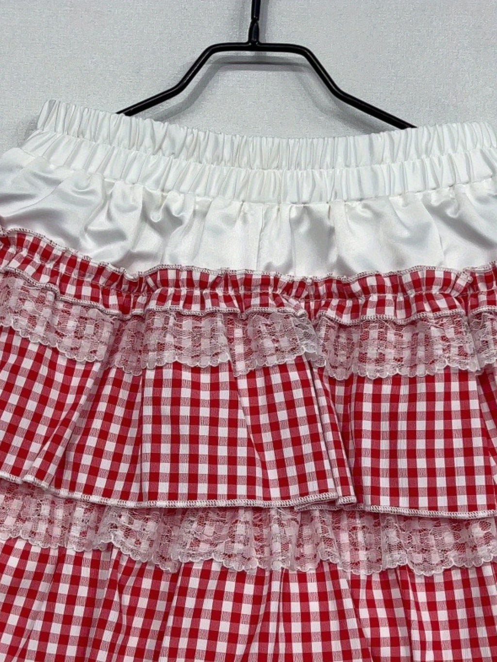 Plaid Print Lace Trim Elastic Waist Mini Skirt