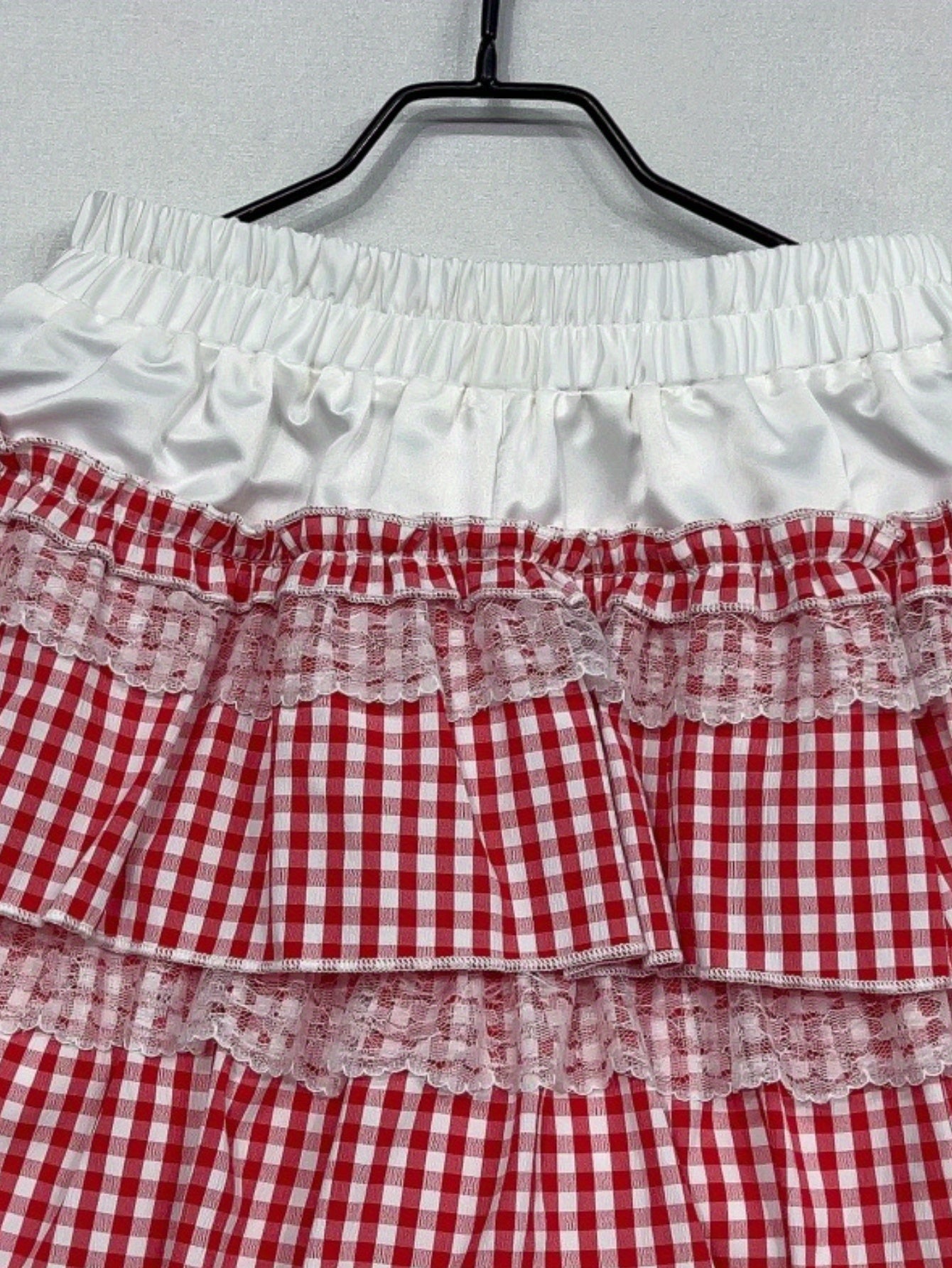 Plaid Print Lace Trim Elastic Waist Mini Skirt