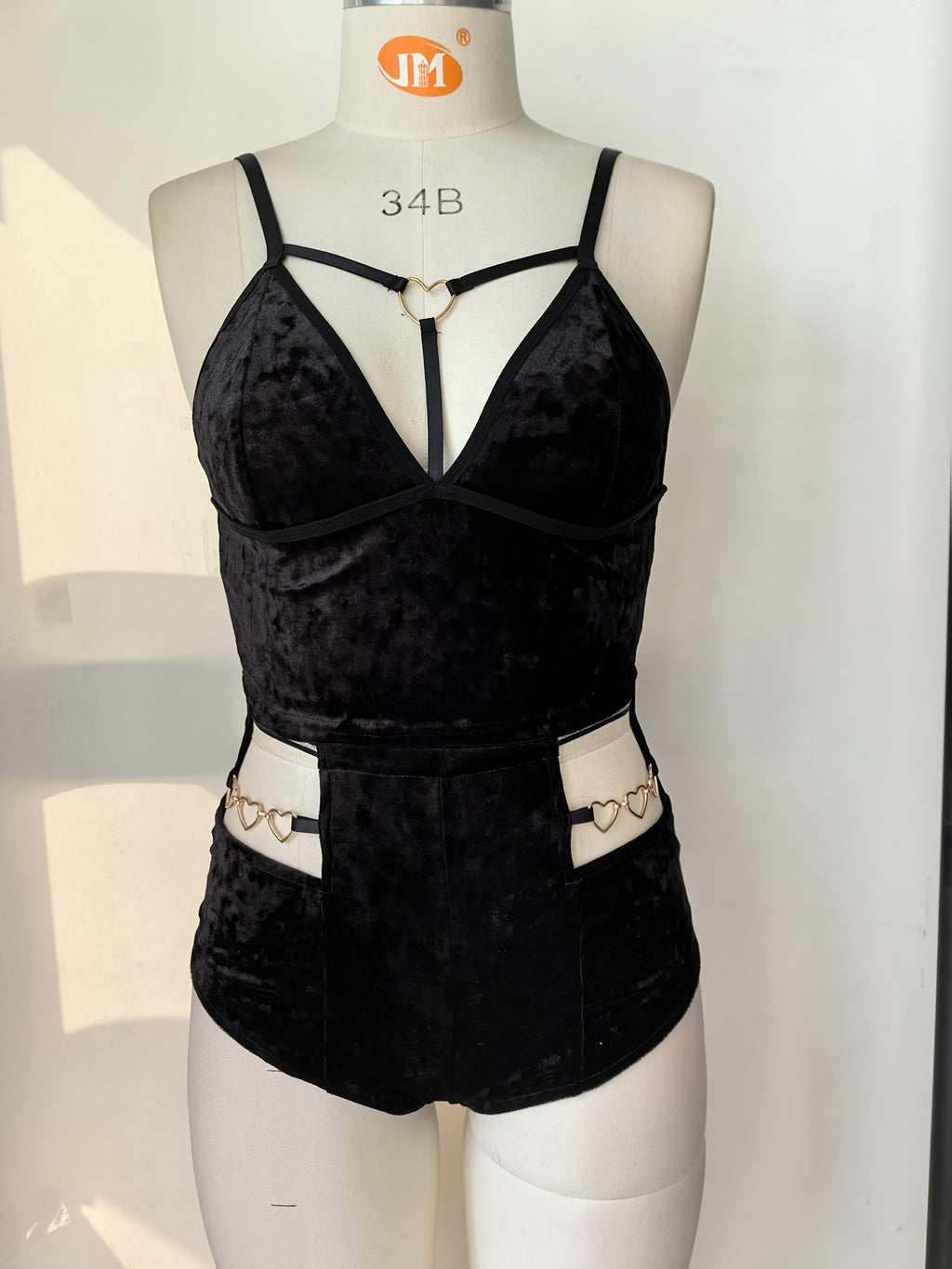 Lace-Up Heart Cutout Velvet Pajama Set