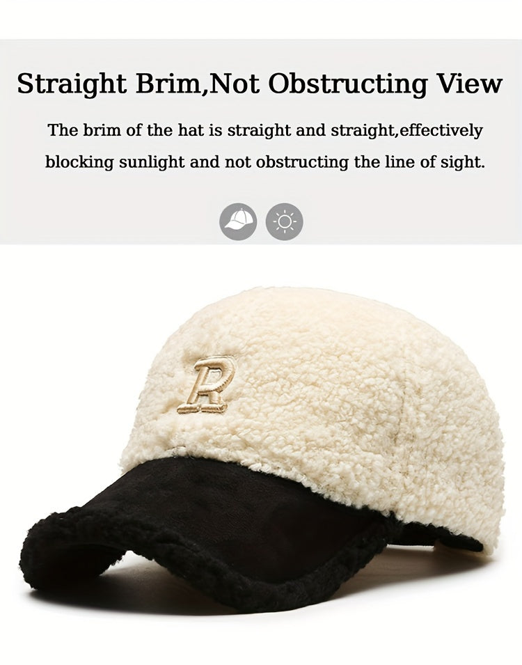 Letter R Teddy Plush Warm Baseball Cap