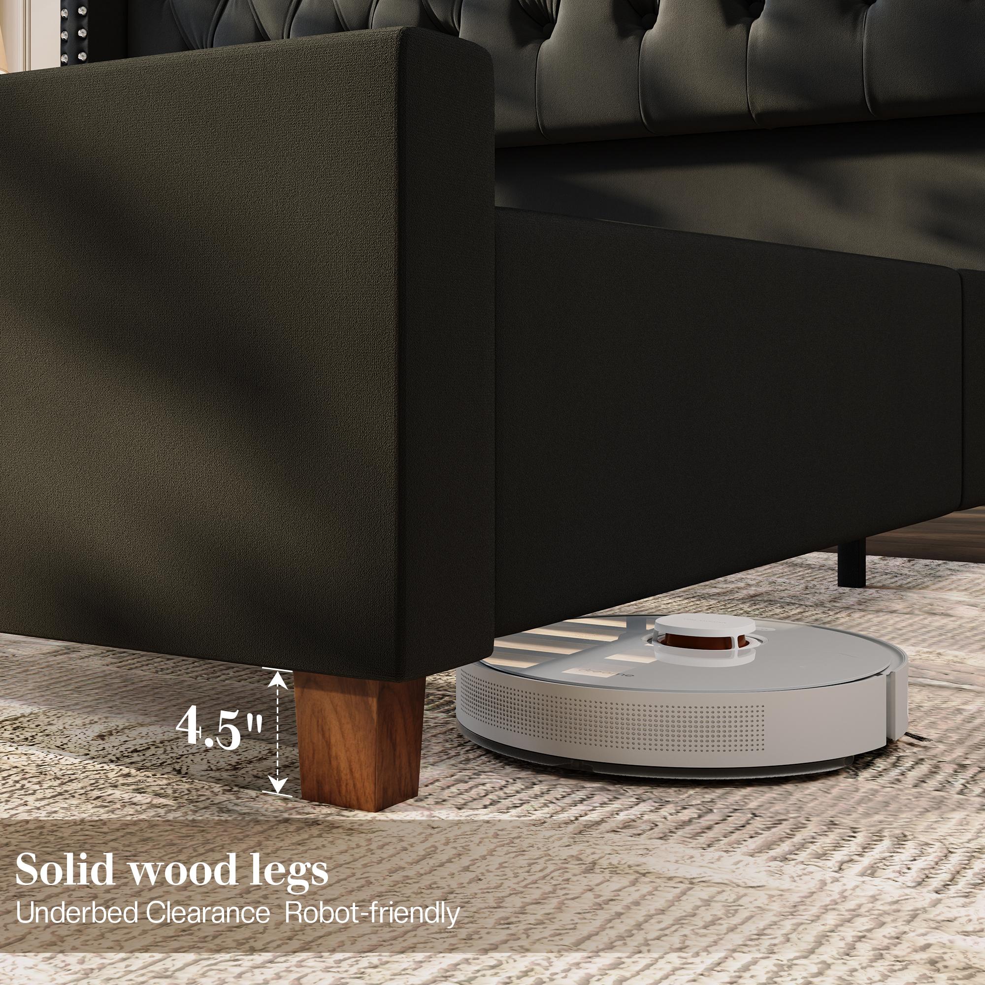 61.4" Tall Luxury Bed Frame with Tufted Wingback Headboard