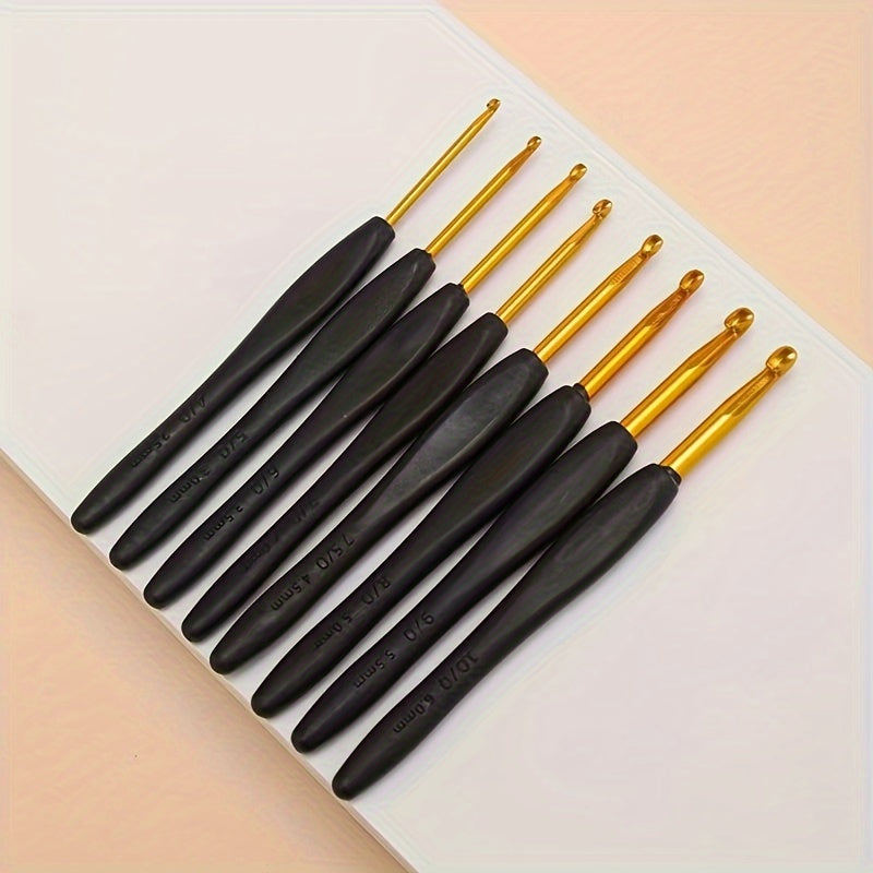 8pcs Black Plastic Soft Handle Crochet Hooks Set
