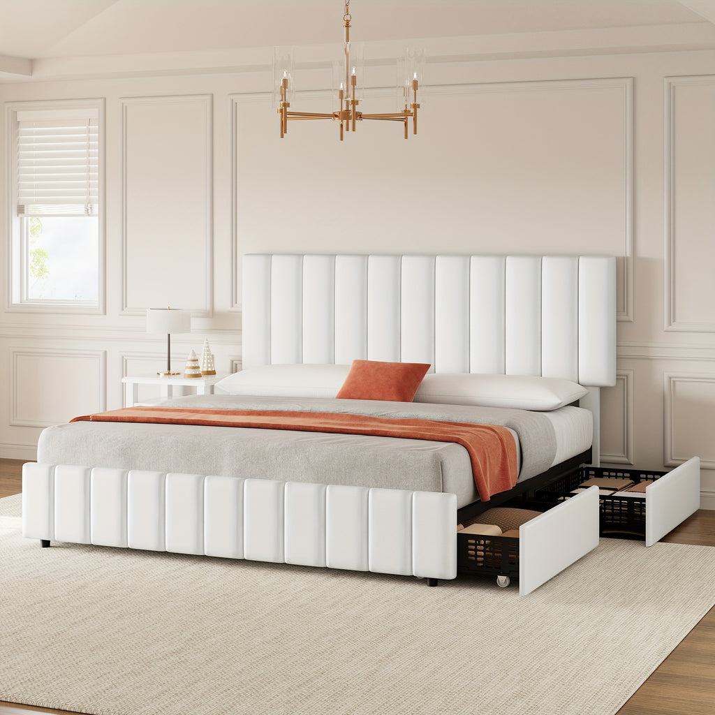 Queen Bed Frame with Storage Drawers