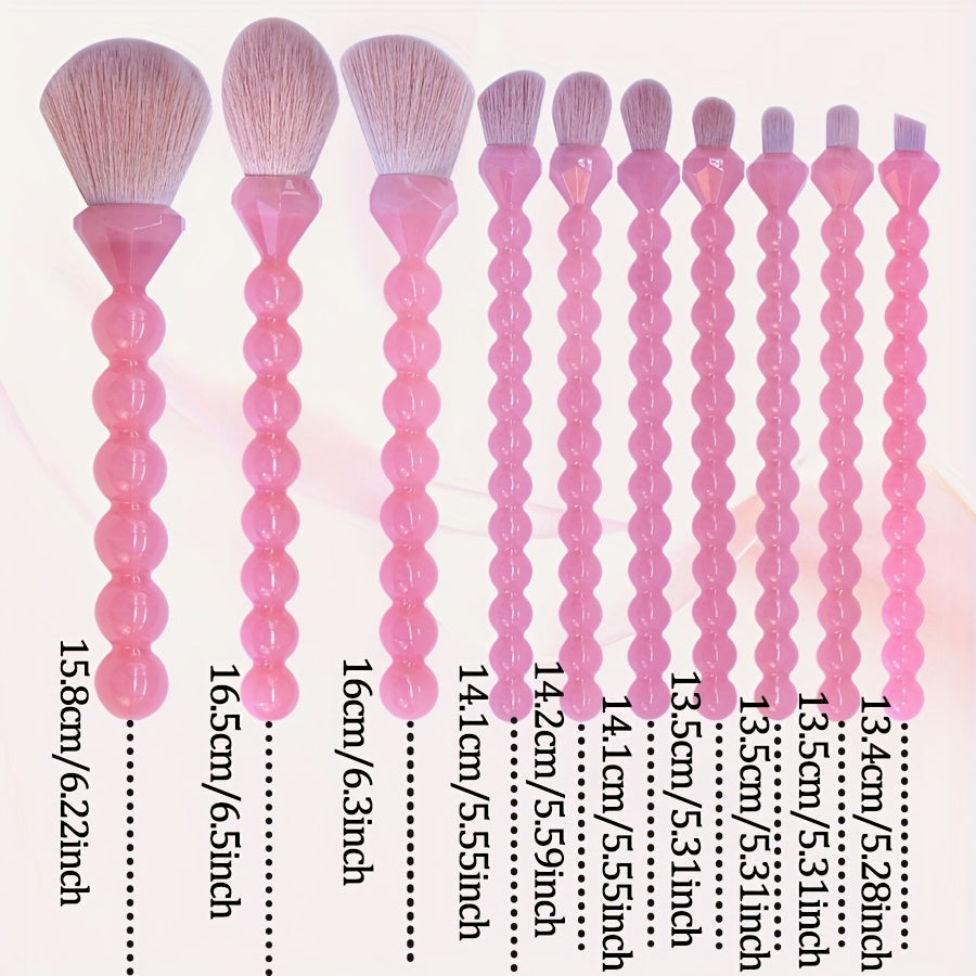 10pcs Pink Pearl Shaped Makeup Brush+3 Powder Puff Full Set Makeup Brushes