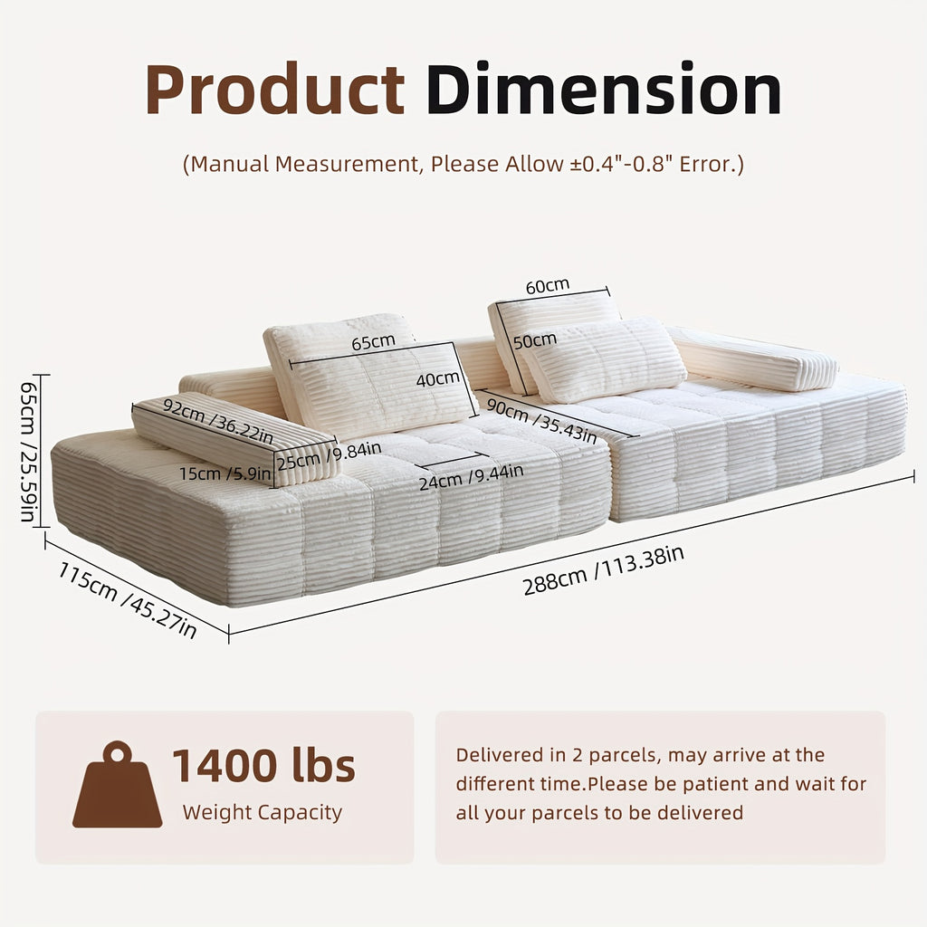 110.24-inch Modular Combination Sofa, U-shaped Living Room Sofa, Striped Fabric Four-seater Soft Cushion Sofa for Living Room And Bedroom (corduroy), No Need to Disassemble (black, Gray)