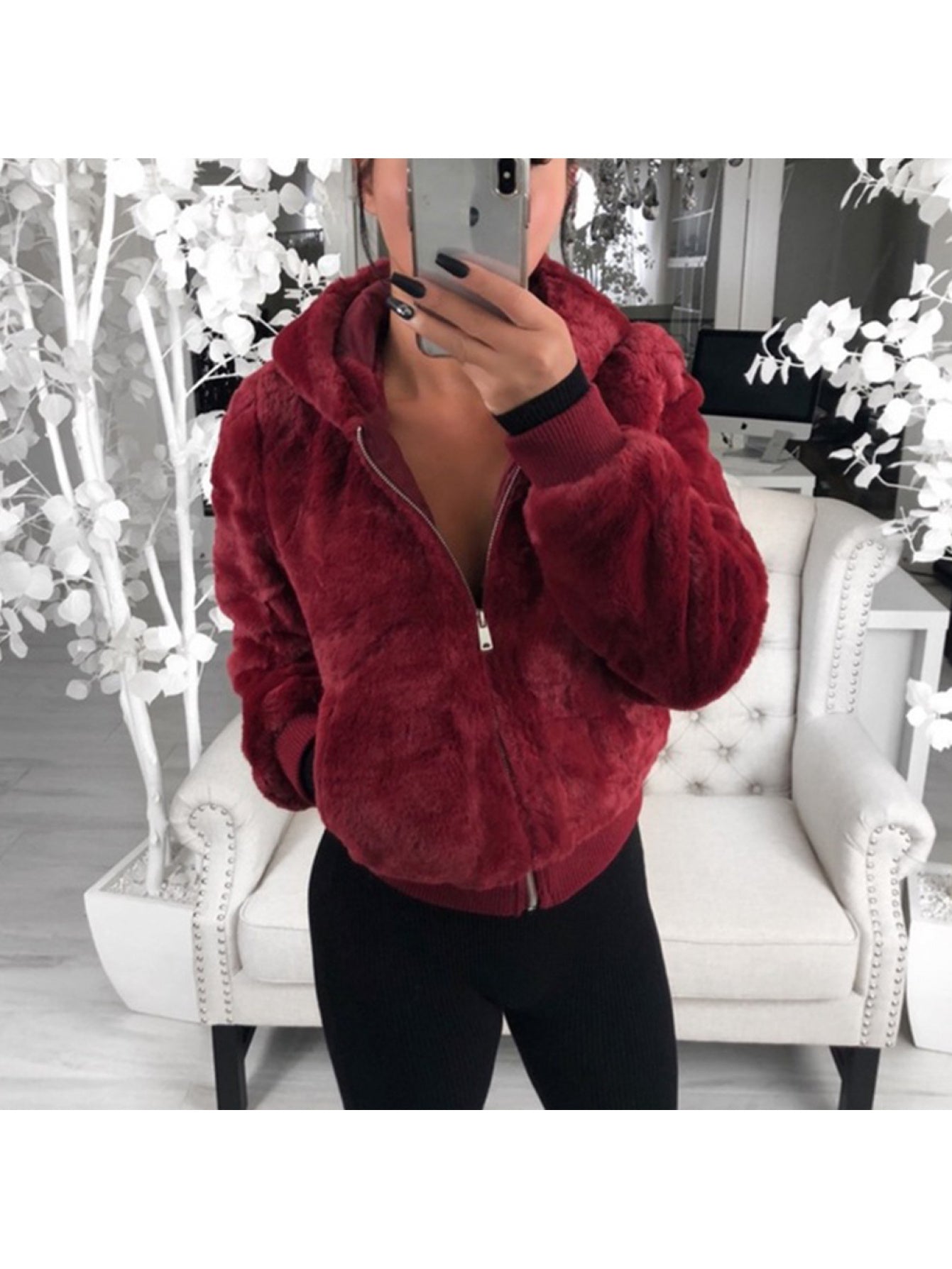 Luxurious Plush Hooded Coat