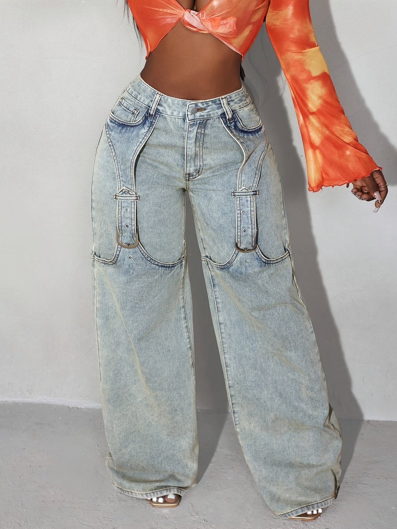 Loose Buckled Wide Leg Pants