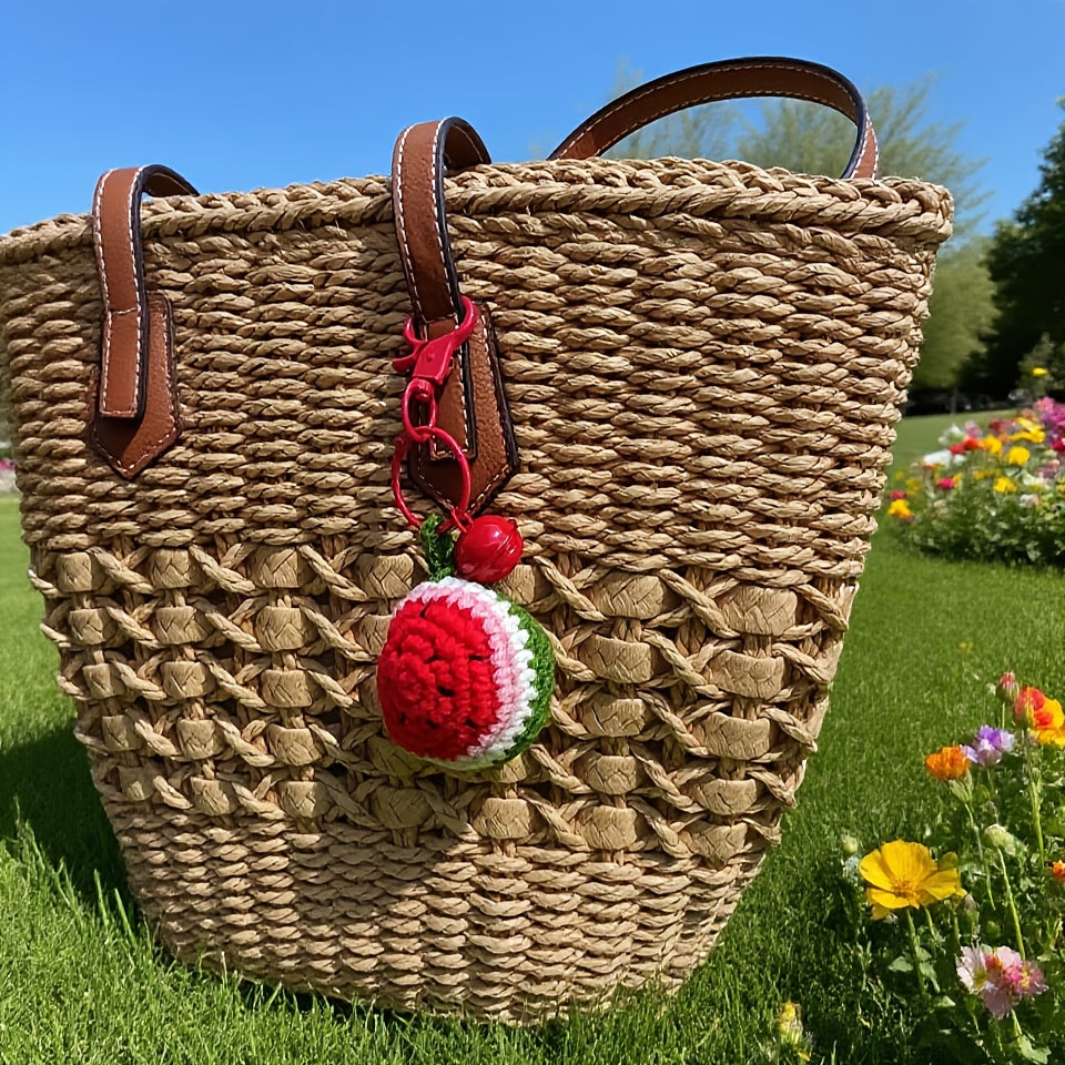 Handmade Crochet Watermelon Keychain with Red Bell
