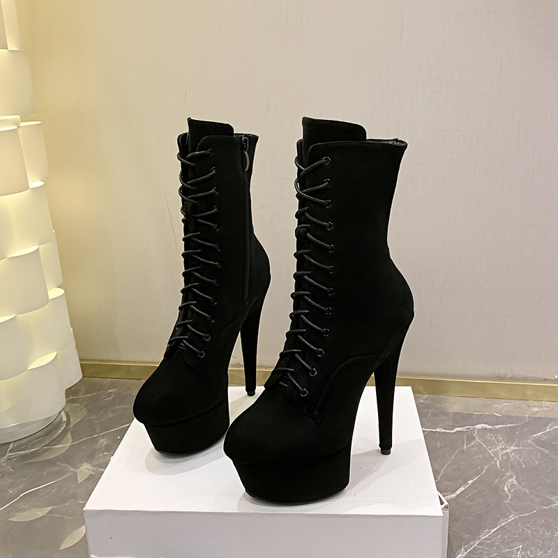 Mid-Calf Boots, Solid Color Fashion Ankle Booties with Thick Sole and Pointed Toe