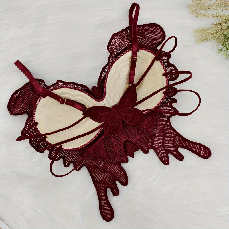 Lace Bra with Butterfly Jacquard Embroidery & Floral Lace Trim
