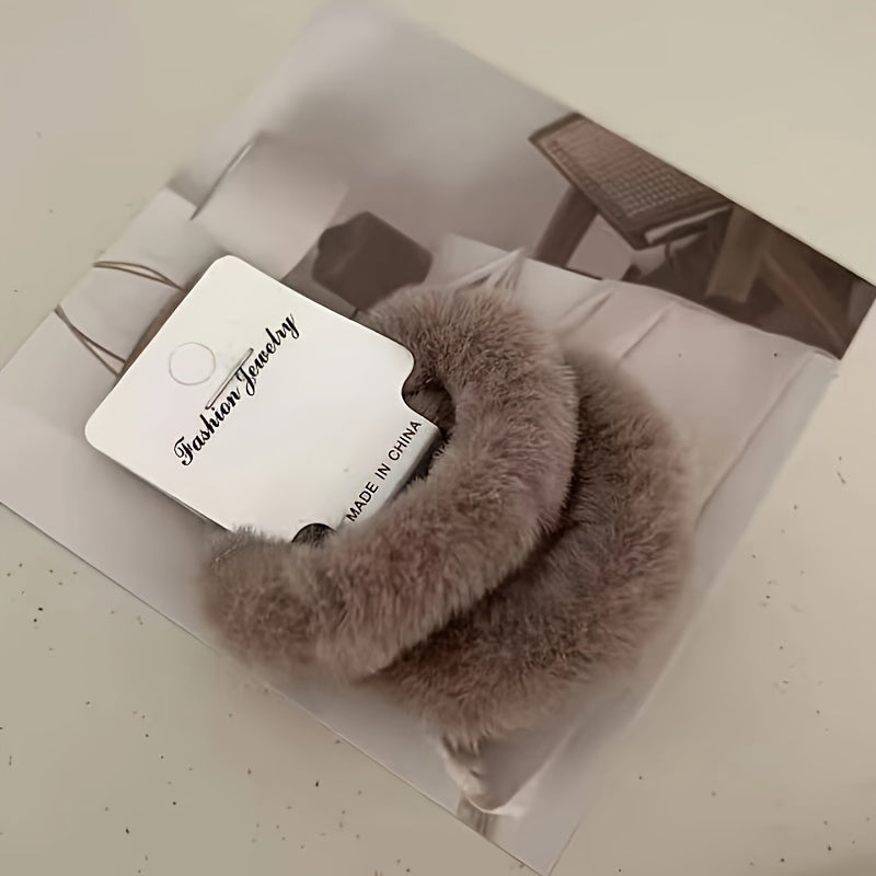 A Set of 6 Plush Hair Ties in a Milk Tea Color Scheme