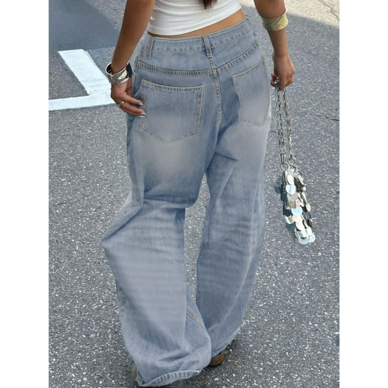 Slashed Straight Light Blue Jeans