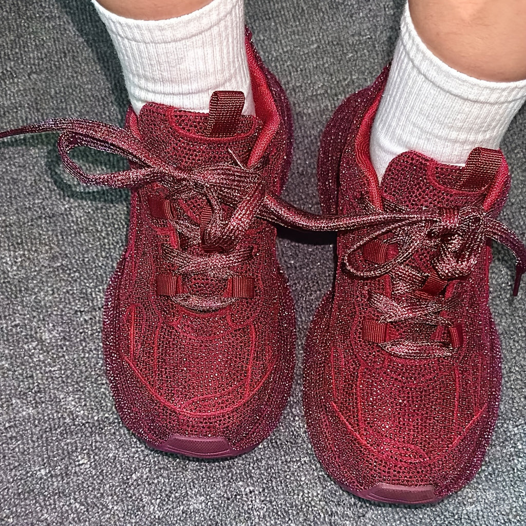 Shiny Rhinestone-Embellished Low-Top Lace-Up Shoes