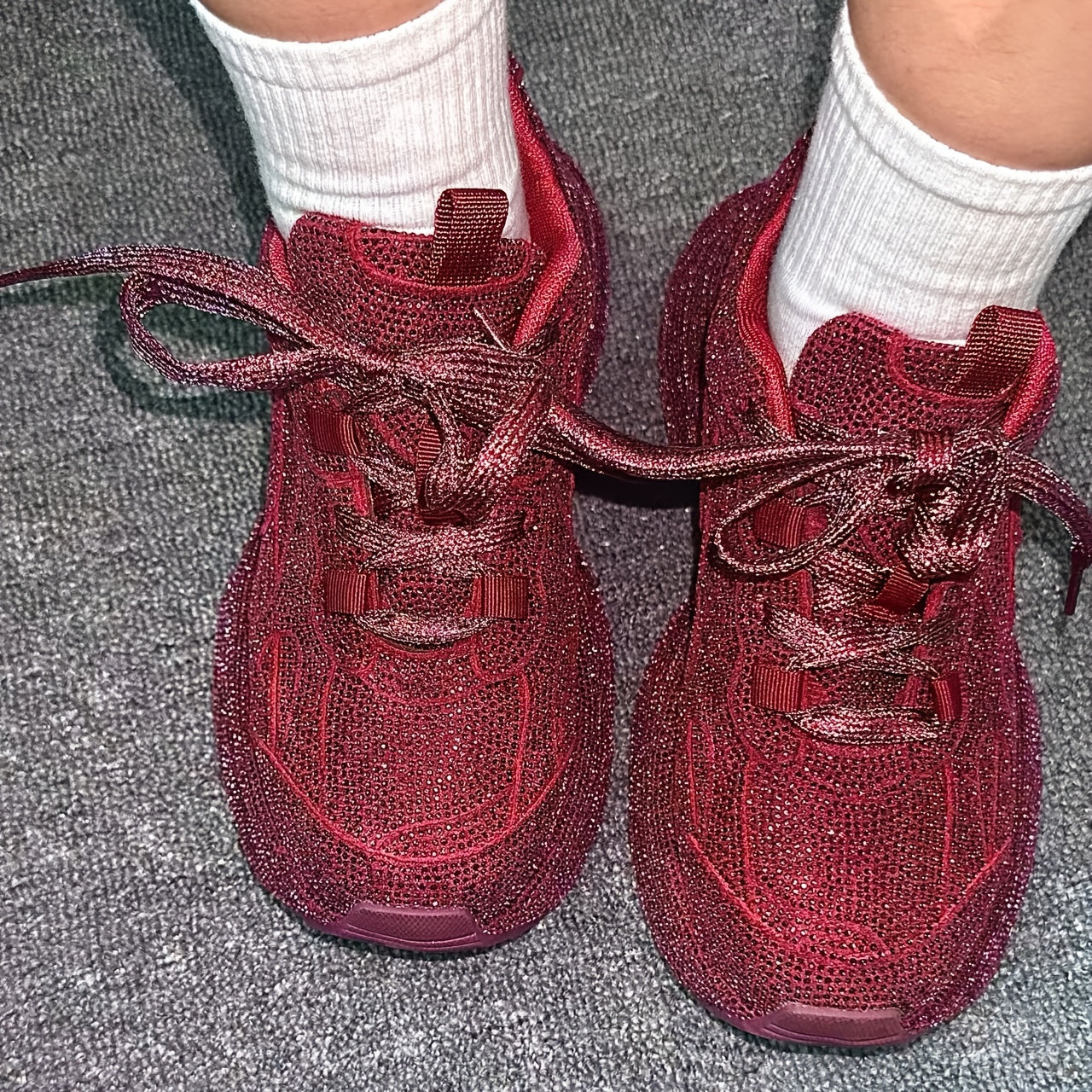 Shiny Rhinestone-Embellished Low-Top Lace-Up Shoes