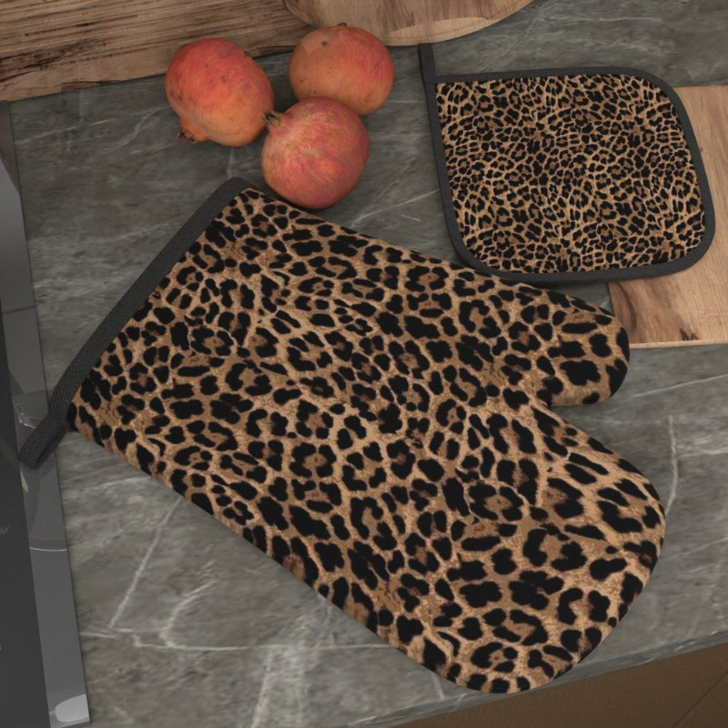 {2pcs} Heat-Resistant Oven Mitts & Pot Holders - Leopard Print Kitchen Gloves
