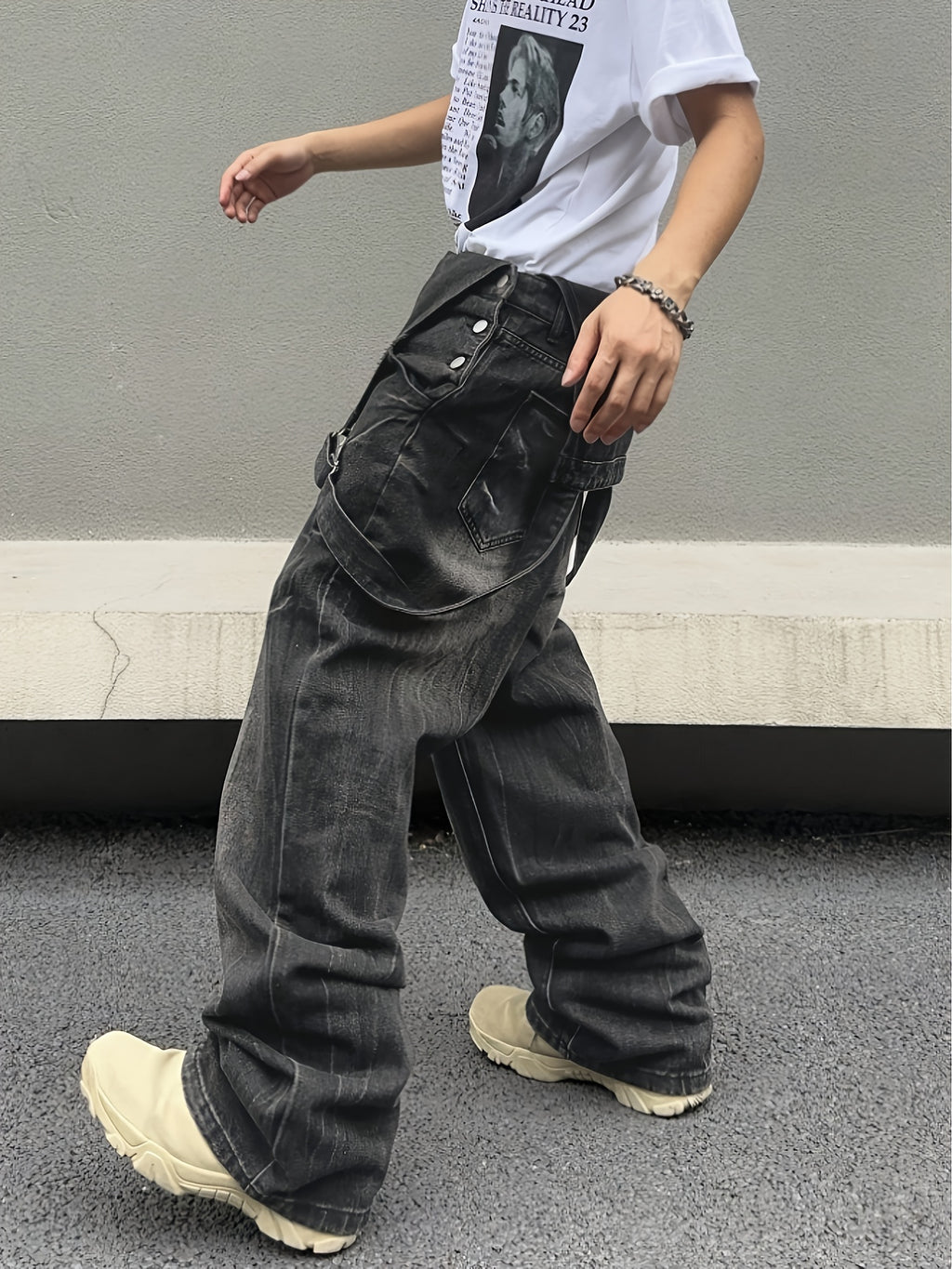 Heavy-Duty Distressed Denim Overalls Jumpsuit