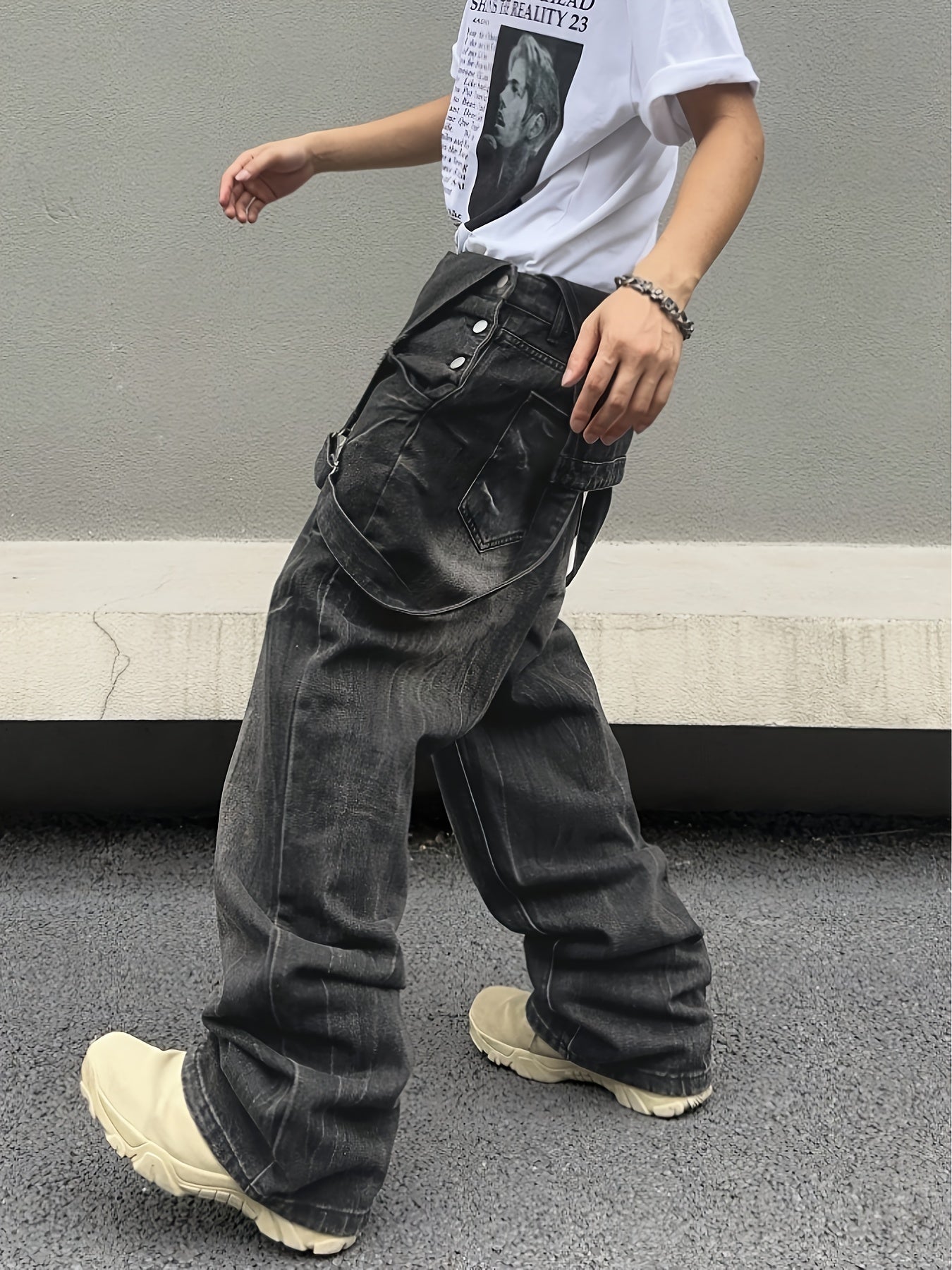 Heavy-Duty Distressed Denim Overalls Jumpsuit