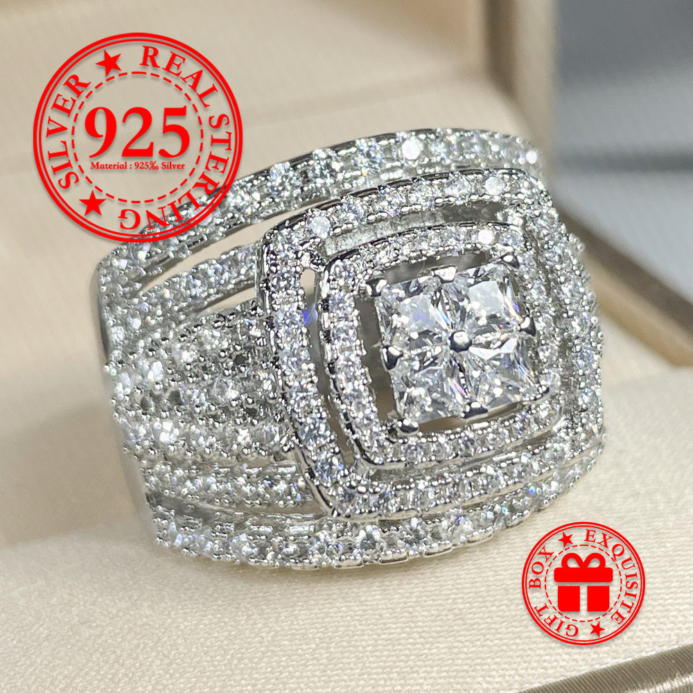 925 Sterling Silver Square Cubic 5A Zirconia Wedding Ring Set