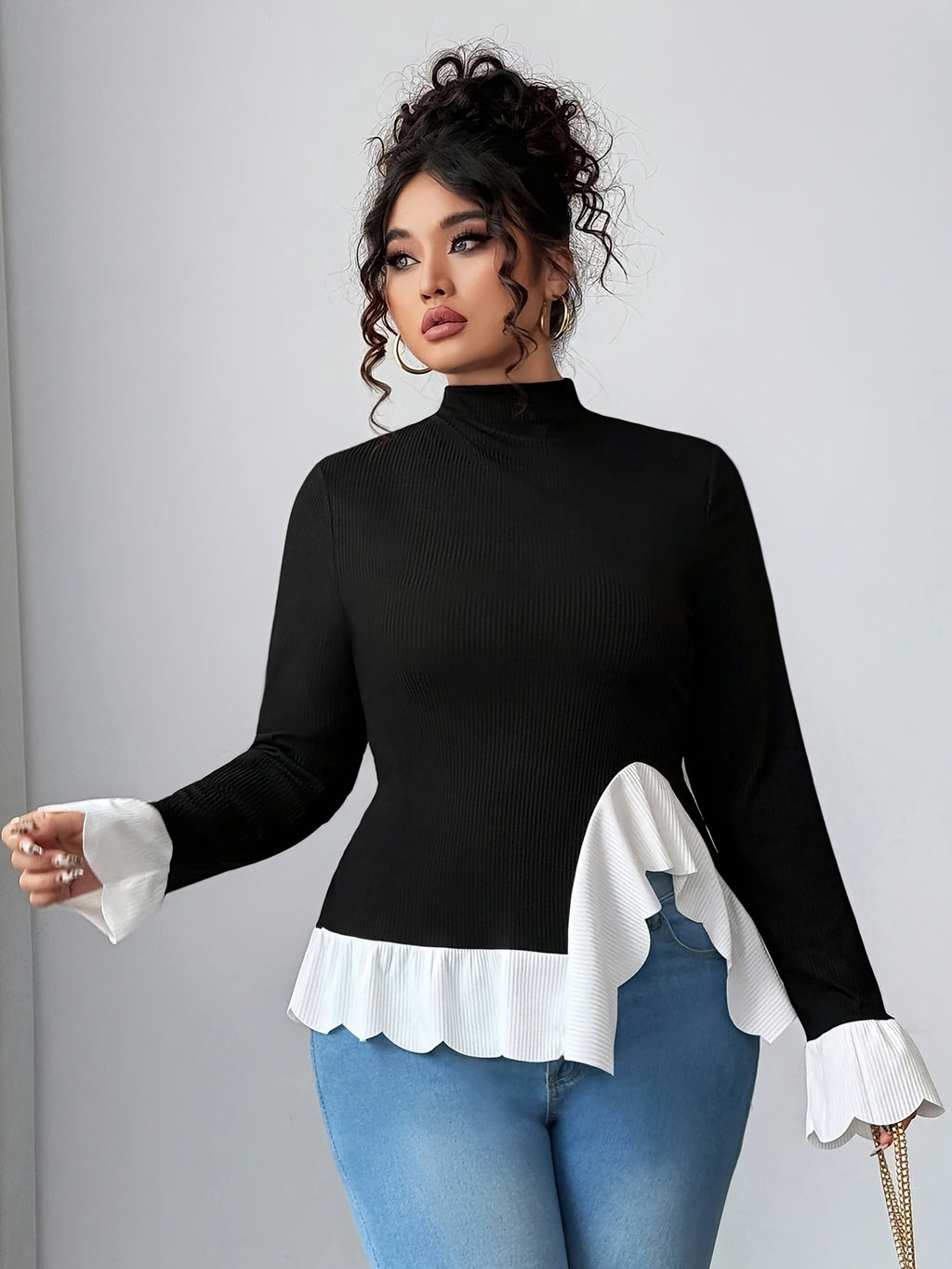 Elegant High Neck Long Sleeve Top