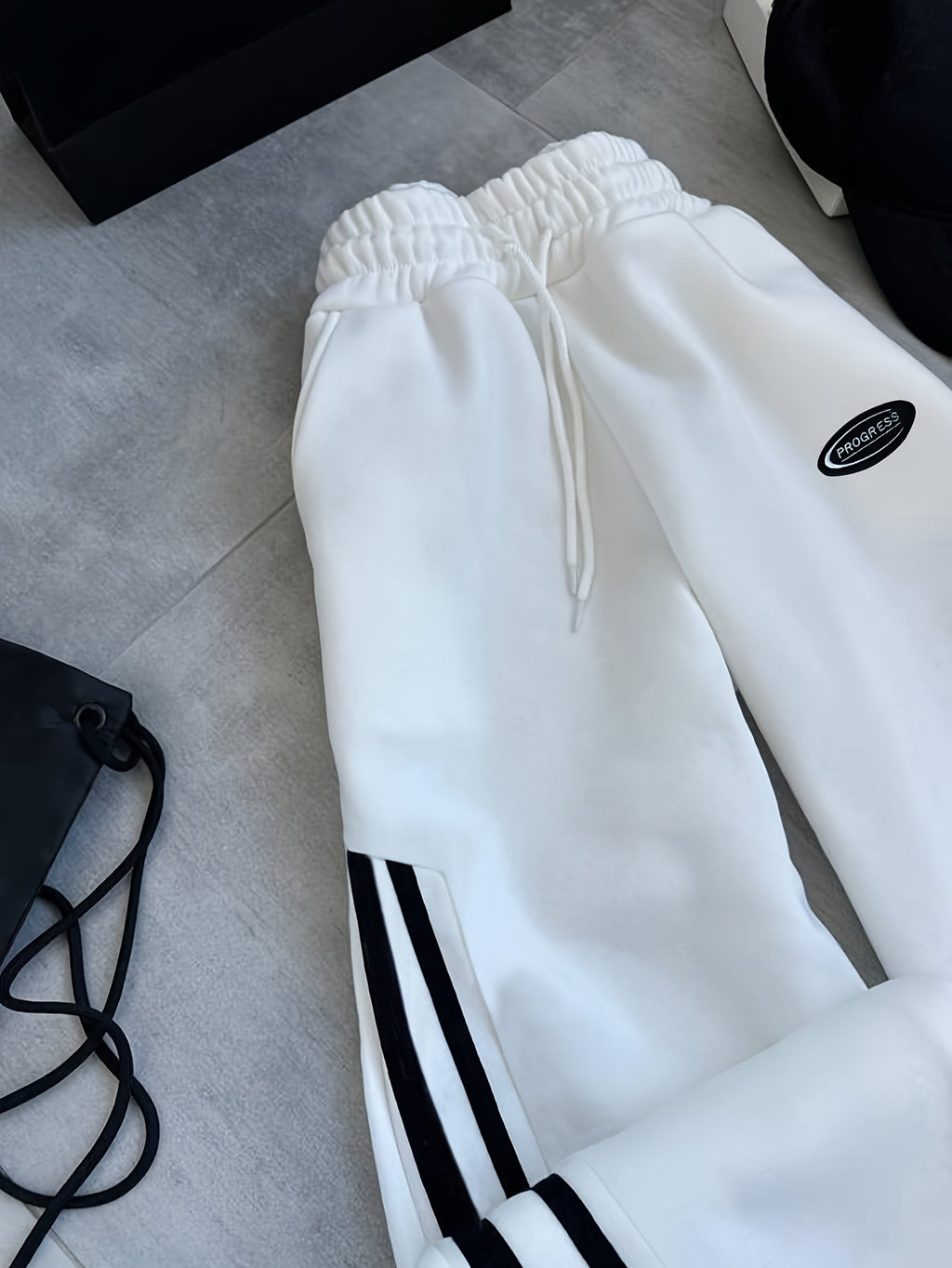 {2pcs} Striped Pants with High Waist and Elastic Waistband