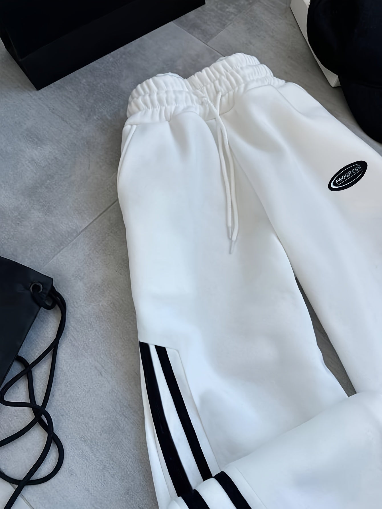 {2pcs} Striped Pants with High Waist and Elastic Waistband