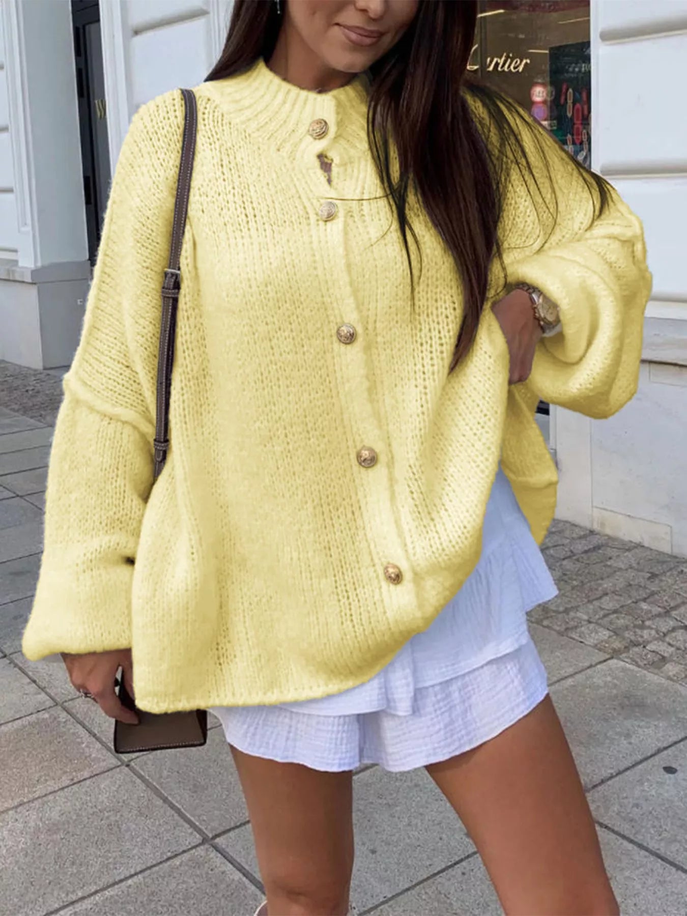Oversized Knit Button-Down Batwing Sleeve Cardigan