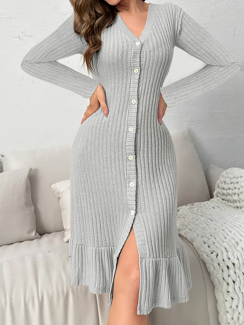 V-Neck Long Sleeve Dress