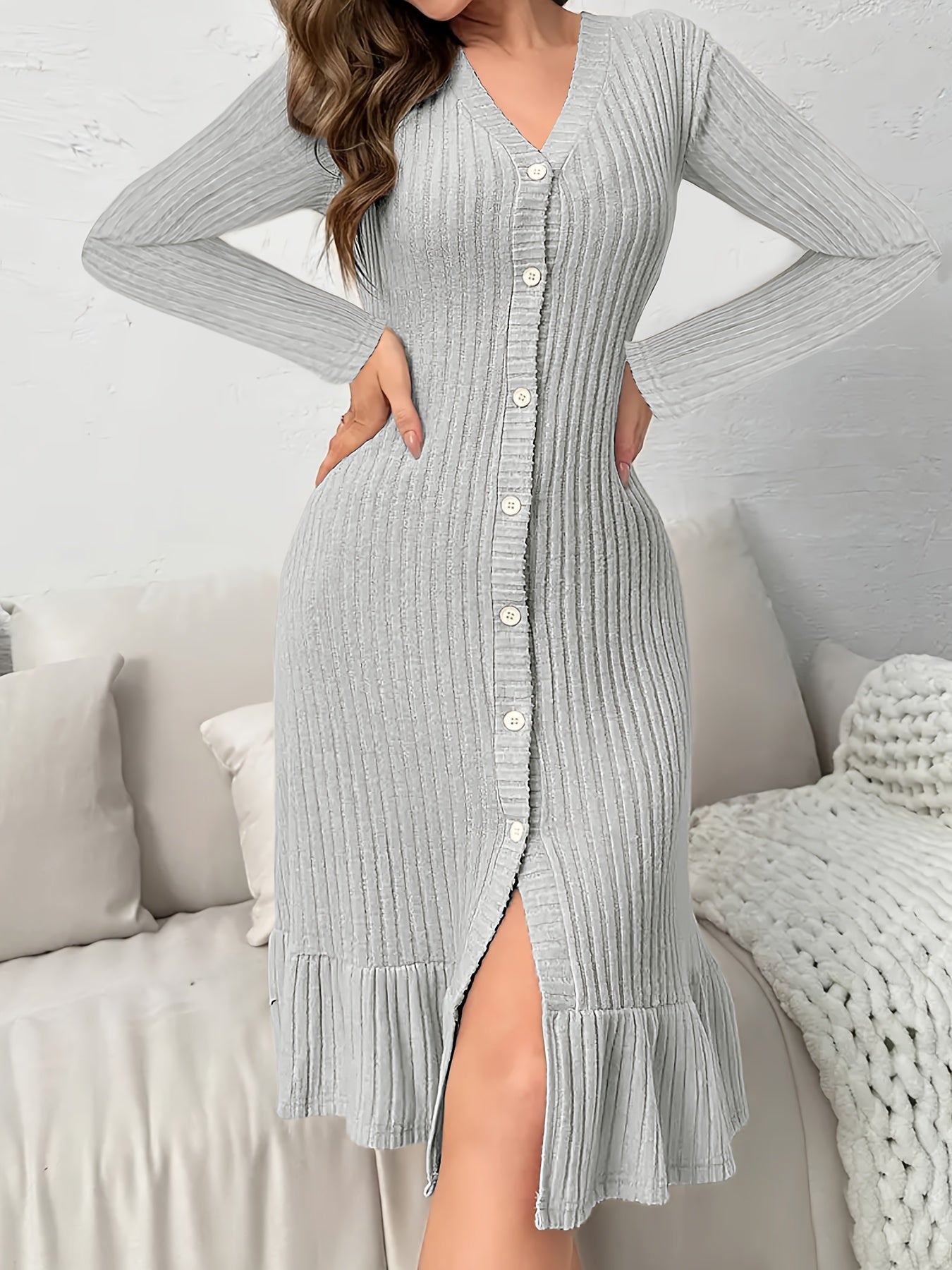 V-Neck Long Sleeve Dress