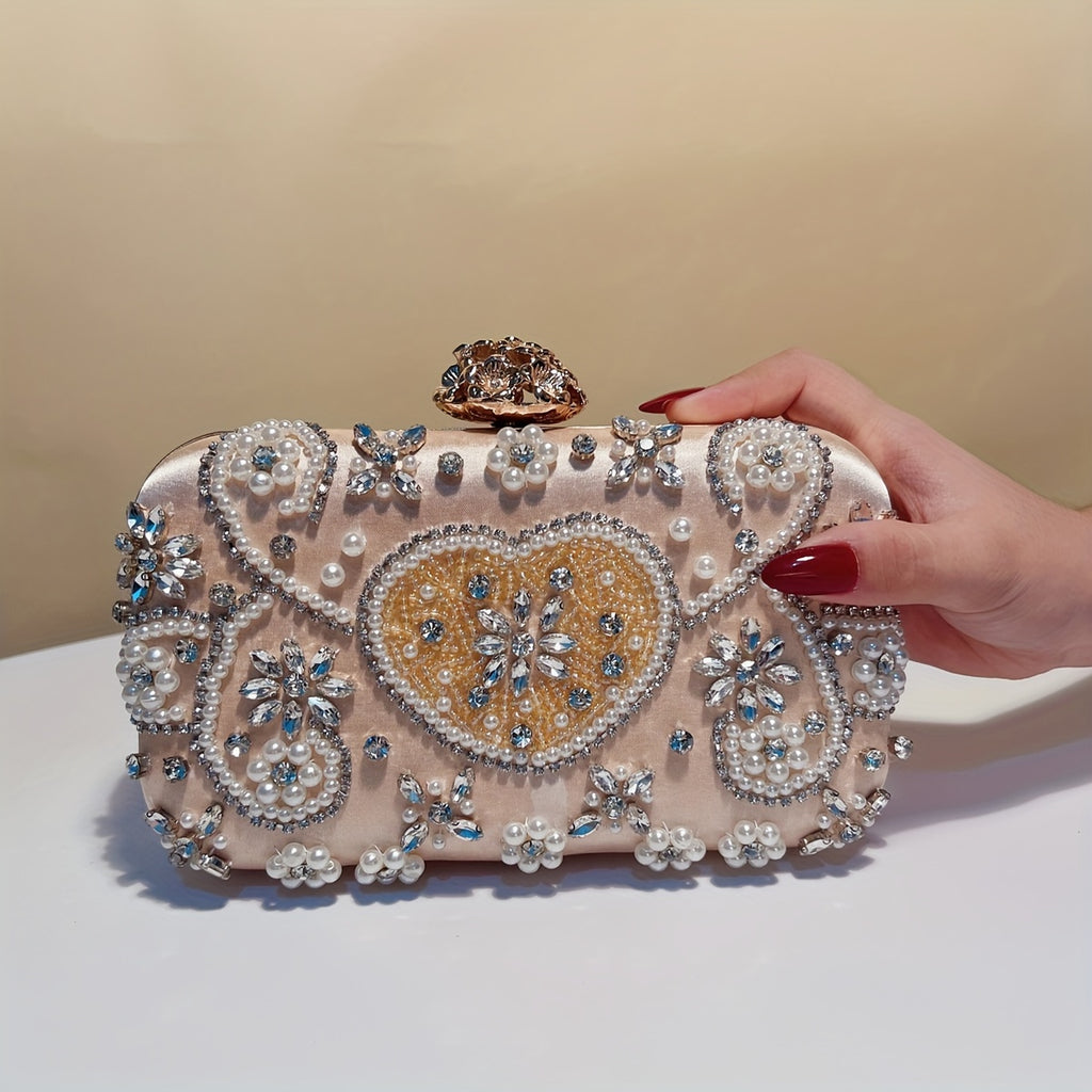 Beaded Clutch Handbag with Detachable Strap