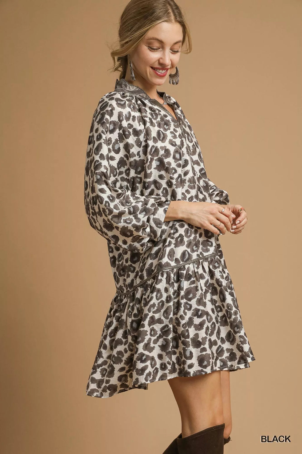 Umgee Leopard Print Tiered Mini Dress