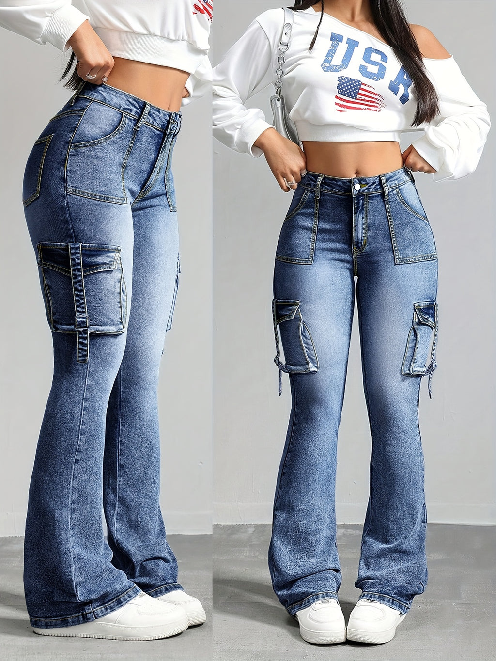 High-Waisted Stretch Flared Jeans