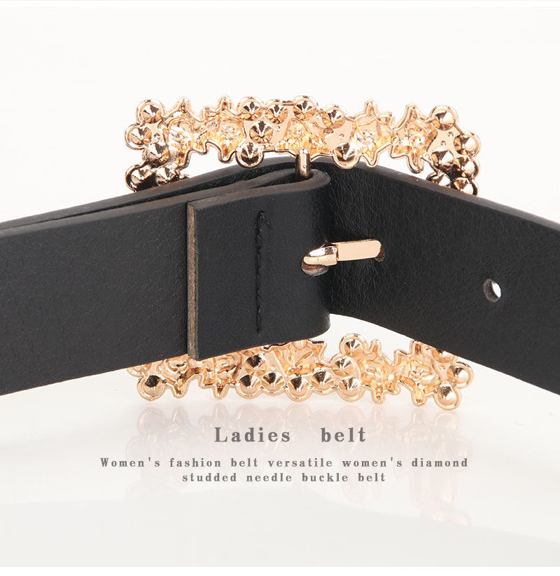 Alloy Rhinestone Pin Buckle Belt