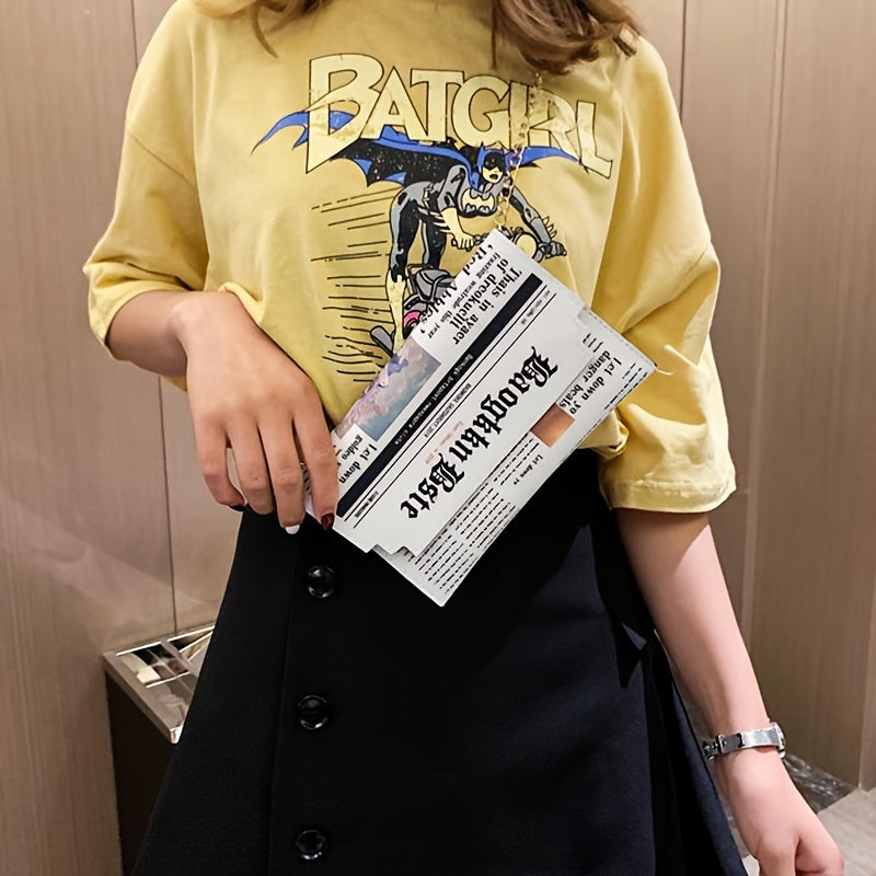 Trendy Chain Crossbody Newspaper Clutch Bag - Women's Envelope Flap Purse For Party Prom