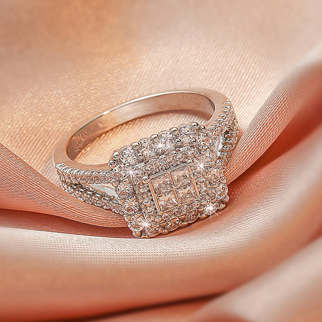 Large Multi Row White Synthetic Zirconia Ring